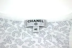 CHANEL シャネル 衣類 タンクトップ レディース40 ホワイト/ネイビー ロゴ ホログラム コットン P70434K10039 （2148103611711）【200】