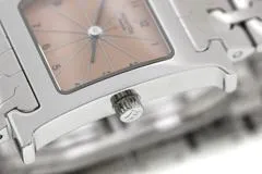 HERMES エルメス 腕時計 2003年並行品 Hウォッチ HH1.210.461/4804 ピンクギョーシェ文字盤 ステンレス クオーツ【472】SJ