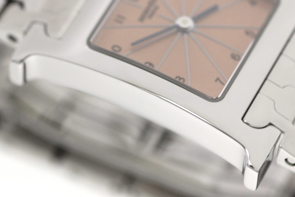 HERMES エルメス 腕時計 2003年並行品 Hウォッチ HH1.210.461/4804 ピンクギョーシェ文字盤 ステンレス クオーツ【472】SJ