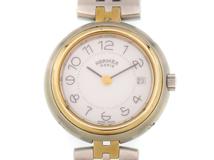 HERMES　エルメス　プロフィールコンビ　ステンレススチール/ゴールドメッキ　ホワイト文字盤　クオーツ　レディース時計　2148103870613【207】