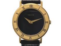GUCCI グッチ 腕時計 レディース 3000.2L ゴールドプレート/革 ブラック文字盤 クオーツ 【472】MN