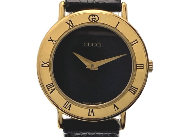 GUCCI グッチ 腕時計 レディース 3000.2L ゴールドプレート/革