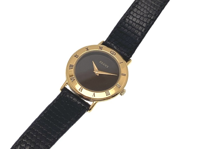 GUCCI グッチ 腕時計 レディース 3000.2L ゴールドプレート/革