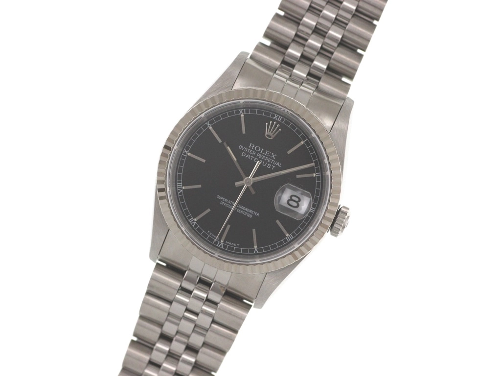 T番1998年並行品 ROLEX ロレックス 腕時計 デイトジャスト36 16234 トリチウム ブラックバー文字盤 K18ホワイトゴールド/ステンレス ジュビリー 自動巻き【472】SJ
