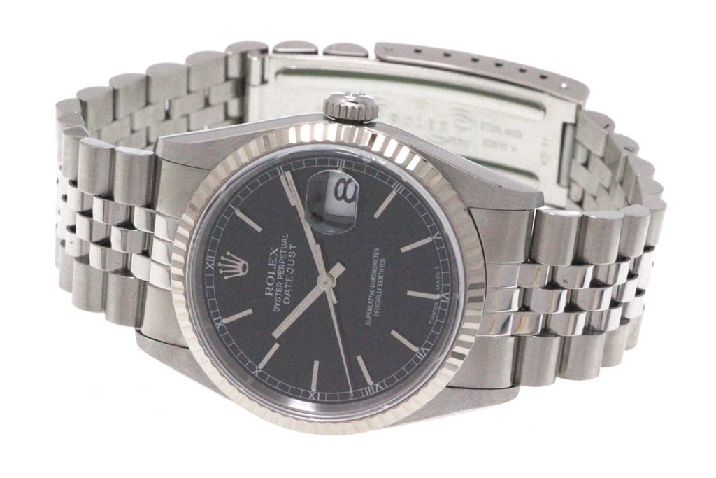 T番1998年並行品 ROLEX ロレックス 腕時計 デイトジャスト36 16234 トリチウム ブラックバー文字盤 K18ホワイトゴールド/ステンレス ジュビリー 自動巻き【472】SJ