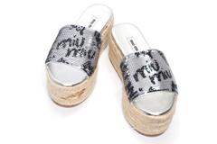 miumiu　ミュウミュウ　靴　サンダル　レディース35　シルバー　スパンコール　2148103458774　【200】