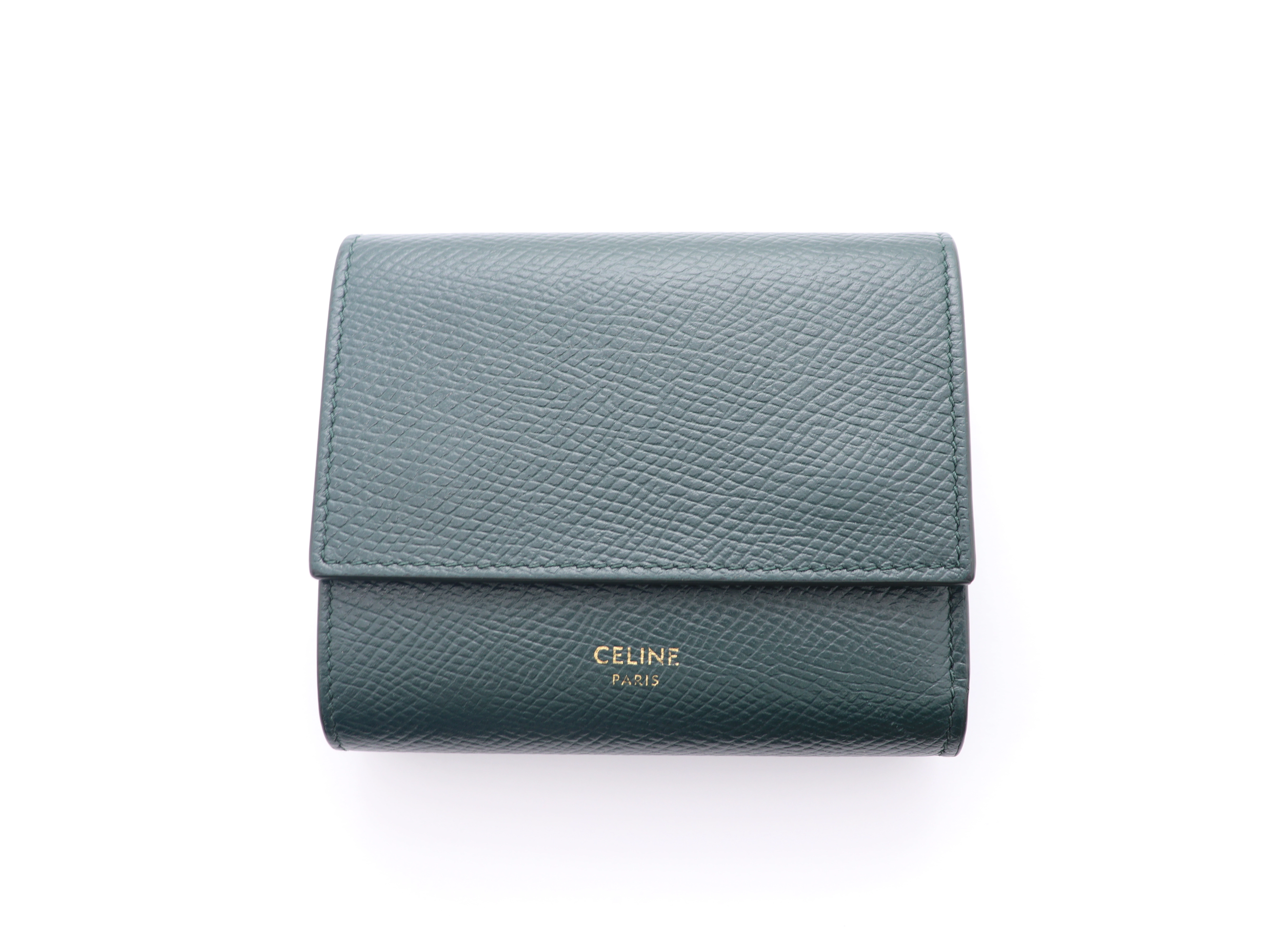 CELINE セリーヌ スモールトリフォールド ダークグリーン カーフ 三