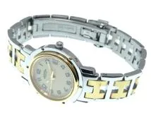 HERMES エルメス クリッパー コンビ アイボリー文字盤 GP/SS クォーツ