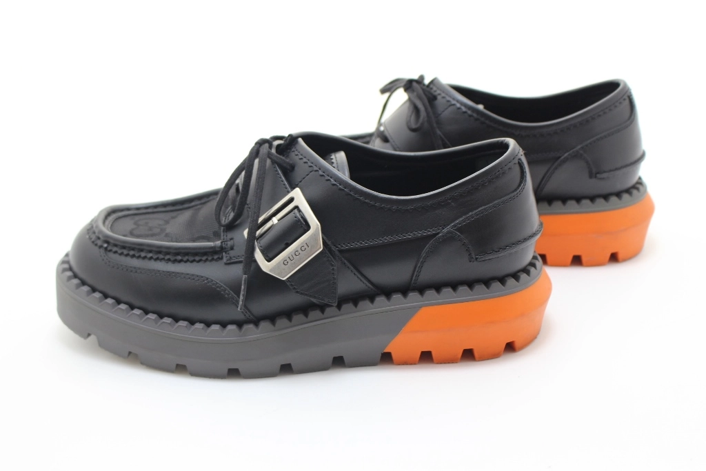 GUCCI グッチ 靴 シングルモンクローファー メンズ7ハーフ（約26.5cm） ブラッ/グレー/オレンジ 739868 2023AW