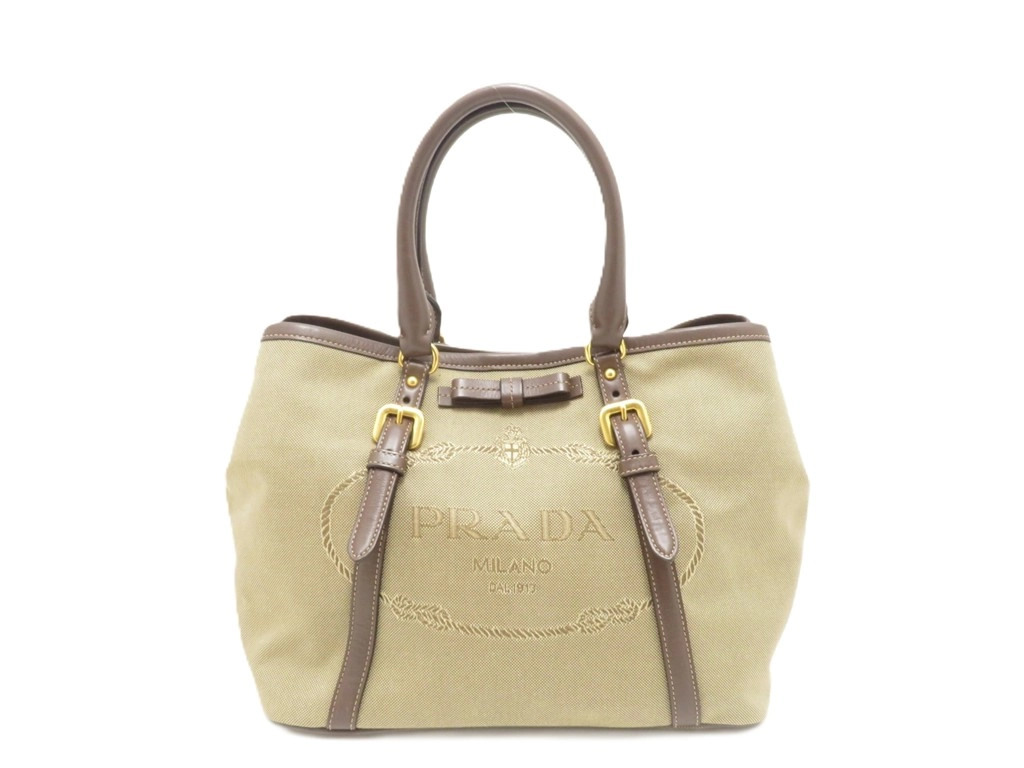 PRADA ロゴジャカード ハンドバッグ トートバッグ ブラウン 2WAY