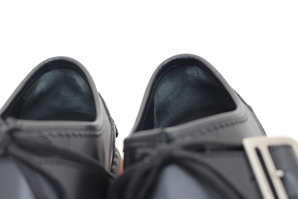 GUCCI グッチ 靴 シングルモンクローファー メンズ7ハーフ（約26.5cm） ブラッ/グレー/オレンジ 739868 2023AW