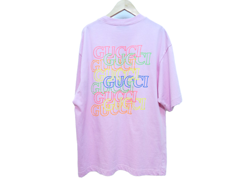 GUCCI グッチ ロゴプリント半袖Tシャツ メンズXS ピンク 784361
