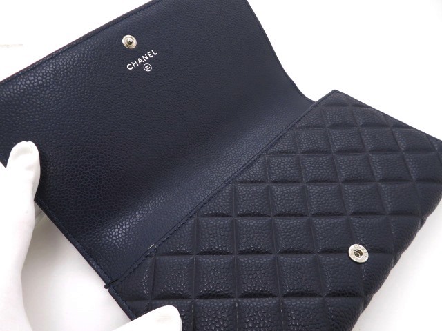 CHANEL シャネル マトラッセ 長財布 ココマーク ネイビー