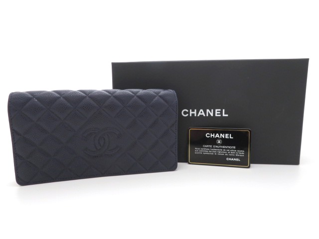 CHANEL シャネル マトラッセ 長財布 ココマーク ネイビー