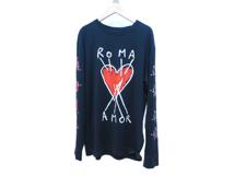 FENDI　フェンディ　ハートプリントロングスリーブTシャツ　メンズXS　ブラック　コットン　FY0971 A6ZN　2148103854026　【432】