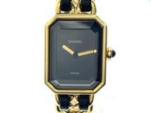 CHANEL シャネル 腕時計 レディース プルミエールM H0001 ゴールドプレート/革 ブラック文字盤 クオーツ【472】MN