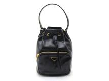 PRADA　プラダ　デュエット　レザーバケットバッグ　ブラック　レザー　1BH038　2120000344954　【200】【中古】【大黒屋】