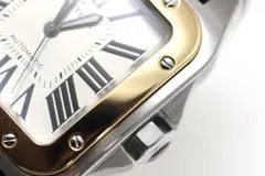 Cartier カルティエ 腕時計 サントス100 LM W20077X7 K18イエローゴールド/スティール/アリゲーターベルト シルバー文字盤 自動巻き【472】SJ