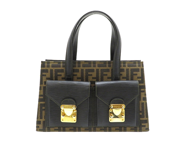 FENDI フェンディ ズッカ 2wayハンドバッグ ベージュ×ブラック