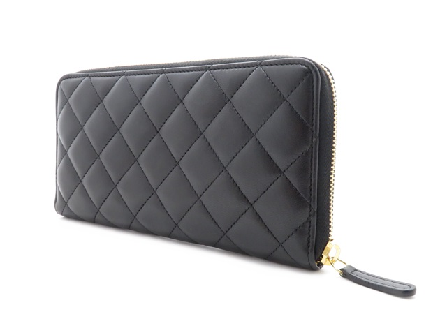 CHANEL シャネル 財布 マトラッセラウンド長財布 ブラック/GP