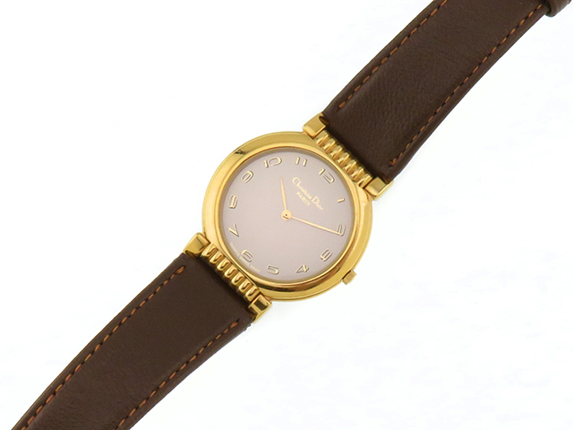 DIOR ディオール 57.121 シルバー文字盤 GP/革 クォーツ レディース