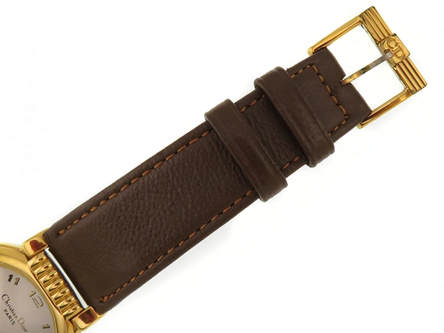 DIOR　ディオール　57.121　シルバー文字盤　GP/革　クォーツ　レディース腕時計【207】2143200637985