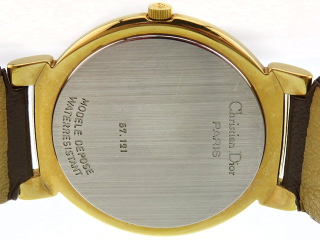 DIOR　ディオール　57.121　シルバー文字盤　GP/革　クォーツ　レディース腕時計【207】2143200637985