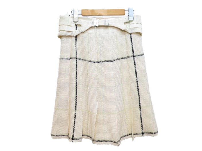CHANEL　シャネル　ツイードチェックスカート　レディース34　アイボリー　コットン/ウール　P26156V16362　2148103919565　【432】