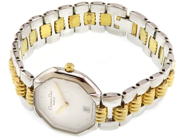 DIOR　ディオール　オクタゴン  コンビ   スウィングウォッチ　48.203　GP/ステンレススチール　ホワイト文字盤　クオーツ  レディース時計　2120000334504【207】