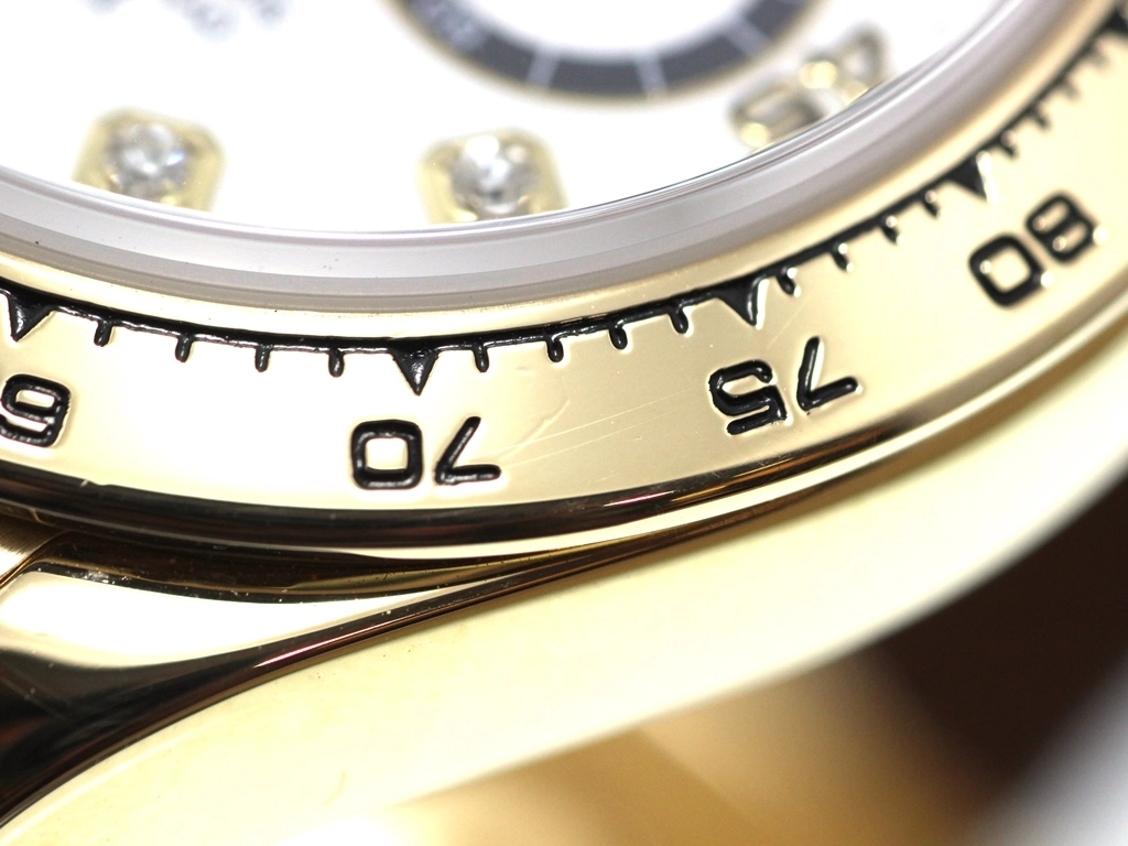 N番 ROLEX ロレックス 腕時計 コスモグラフ デイトナ 16518G 8Pダイヤモンドホワイト文字盤 逆6 K18イエローゴールド/クロコベルト 自動巻き【472】SJ