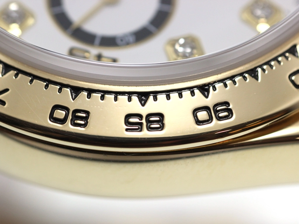 N番 ROLEX ロレックス 腕時計 コスモグラフ デイトナ 16518G 8Pダイヤモンドホワイト文字盤 逆6 K18イエローゴールド/クロコベルト 自動巻き【472】SJ