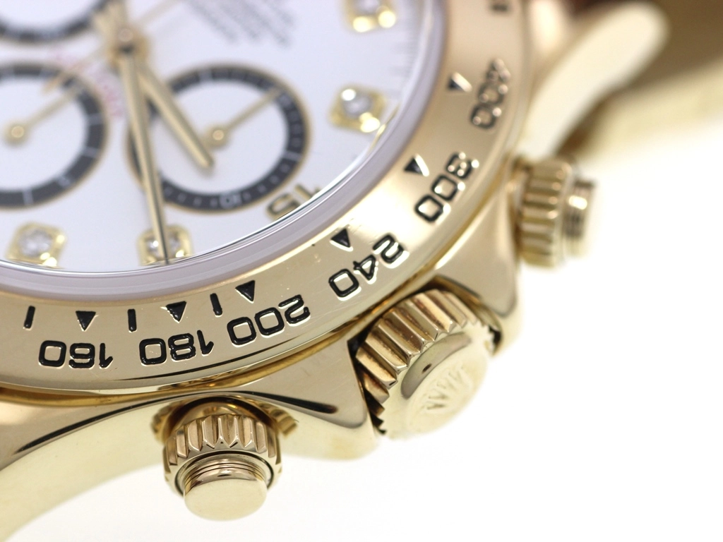 N番 ROLEX ロレックス 腕時計 コスモグラフ デイトナ 16518G 8Pダイヤモンドホワイト文字盤 逆6 K18イエローゴールド/クロコベルト 自動巻き【472】SJ
