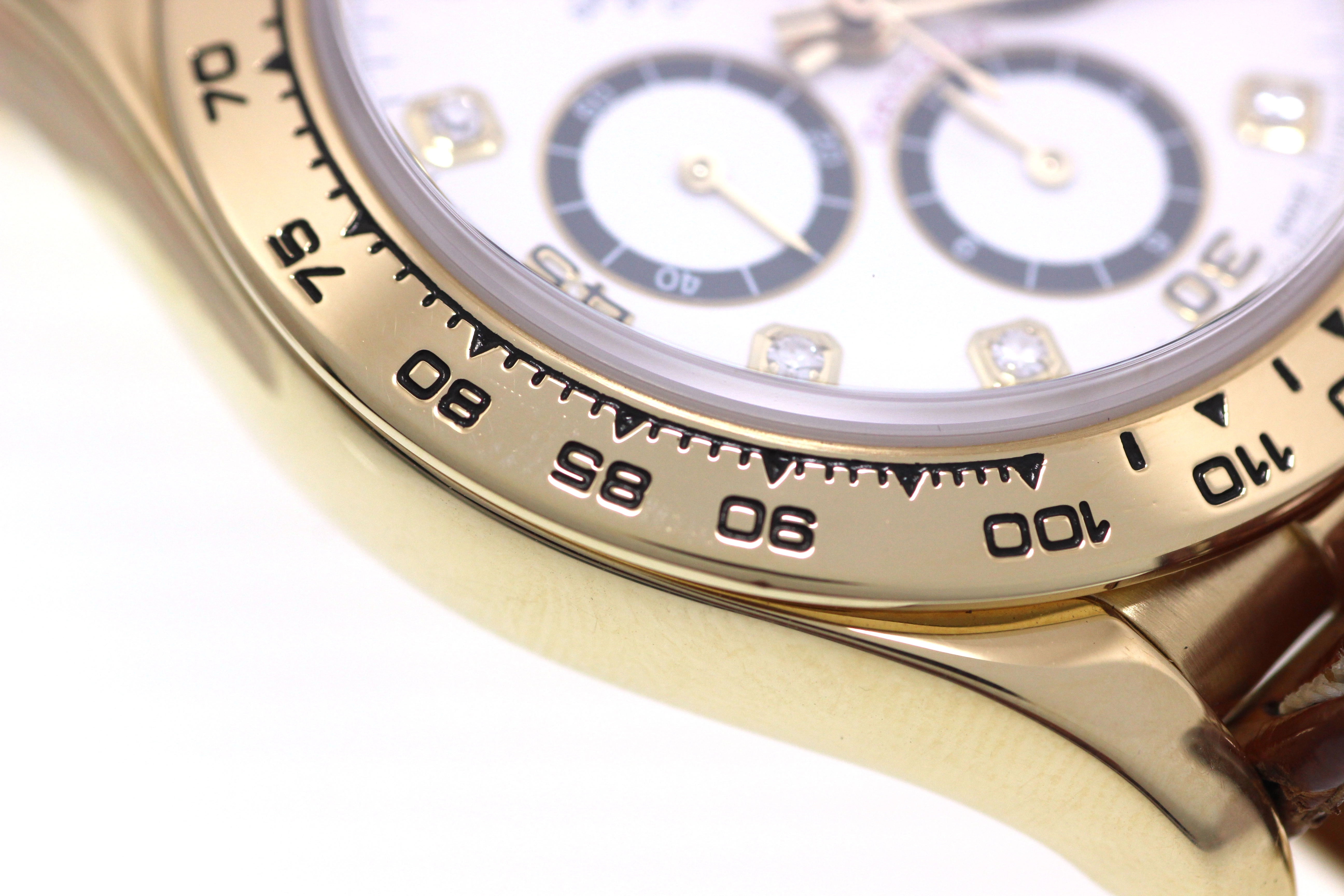 N番 ROLEX ロレックス 腕時計 コスモグラフ デイトナ 16518G 8Pダイヤモンドホワイト文字盤 逆6 K18イエローゴールド/クロコベルト 自動巻き【472】SJ