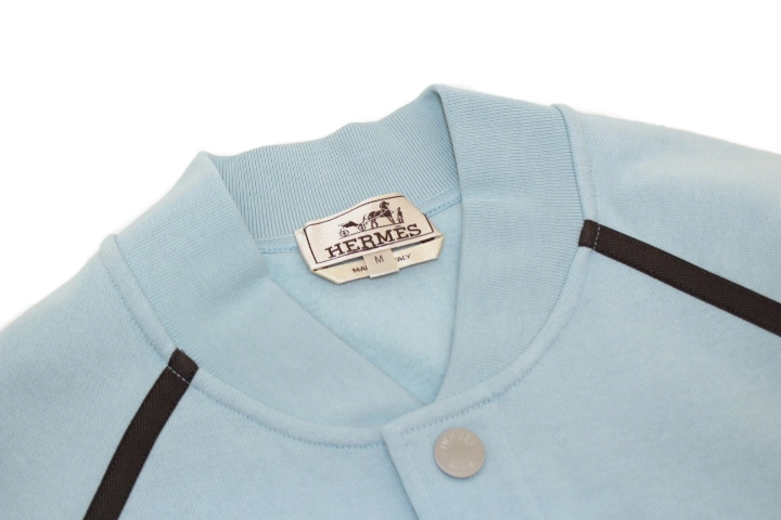 HERMES エルメス 衣類 テディジャケット メンズM ライトブルー コットン （2143000667953）【432】