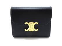 CELINE　セリーヌ　トリオンフ　スモールウォレット　カーフ　ブラック　【431】