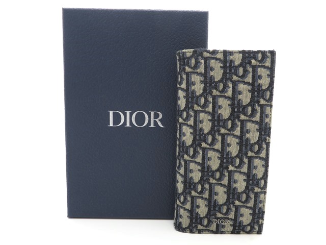 Dior ディオール 小物 サイフ オブリーク ロングウォレット 長財布 ブラック ベージュ キャンバス カーフ【205】
