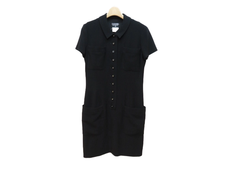 CHANEL / 半袖ワンピース/38/ウール/NVY CHANEL シャネル 半袖ワンピース レディース38 ブラック ウール