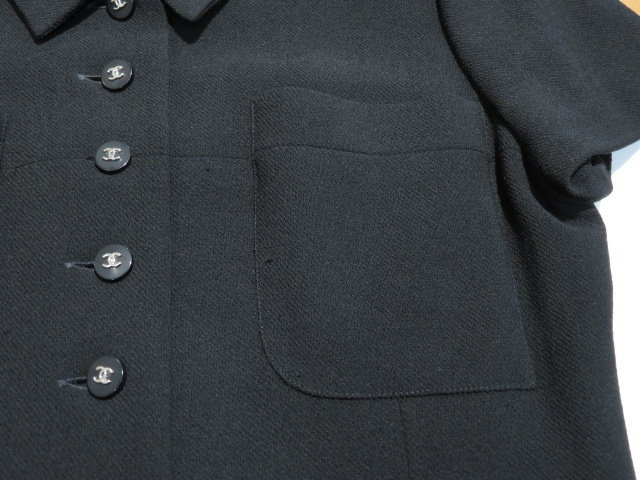 CHANEL シャネル 半袖ワンピース レディース38 ブラック ウール