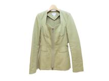 BOTTEGA VENETA　ボッテガ・ヴェネタ　ノーカラージャケット　レディース36　カーキ　コットン　703197　2148103919282　【432】