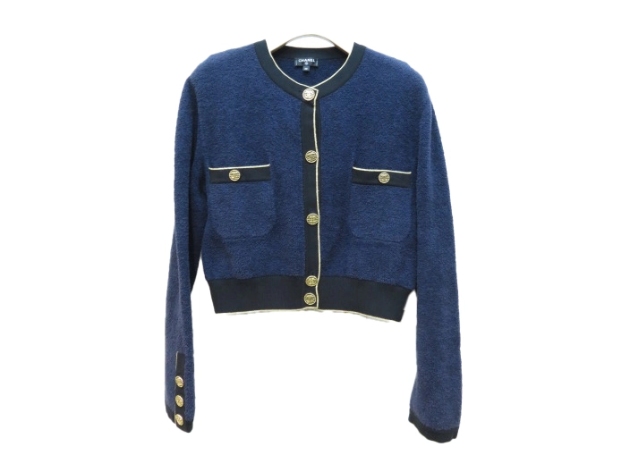 CHANEL シャネル カーディガン レディース38 ネイビー コットン P60477K46062 MF782 2148103931871 【432】