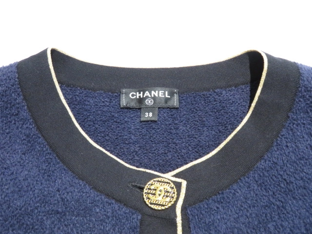 CHANEL シャネル カーディガン レディース38 ネイビー コットン P60477K46062 MF782 2148103931871 【432】