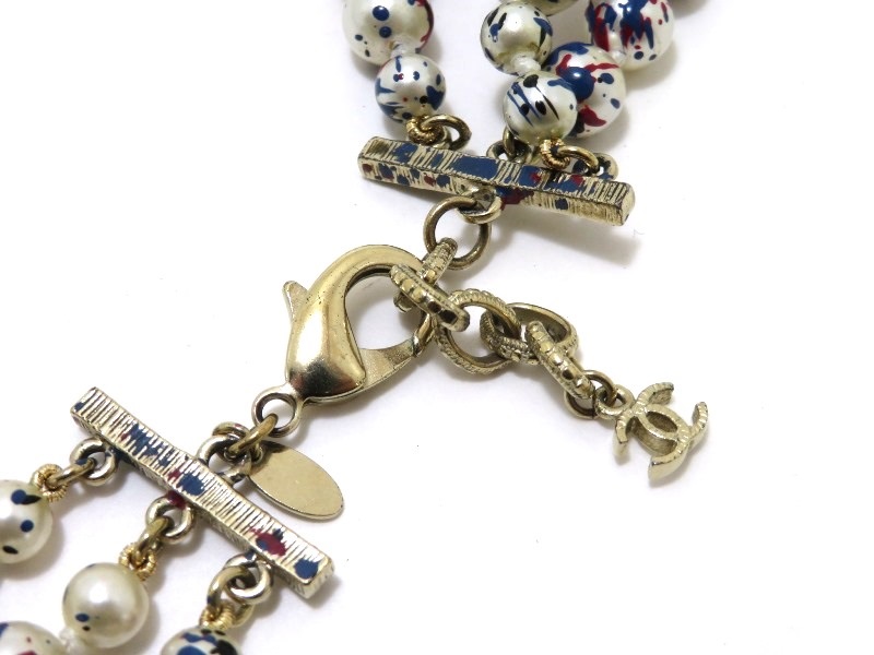 シャネル 3連ネックレス 黒白ビーズ CHANEL シャネル ネックレス ABE114 B17803 メタル チェーン