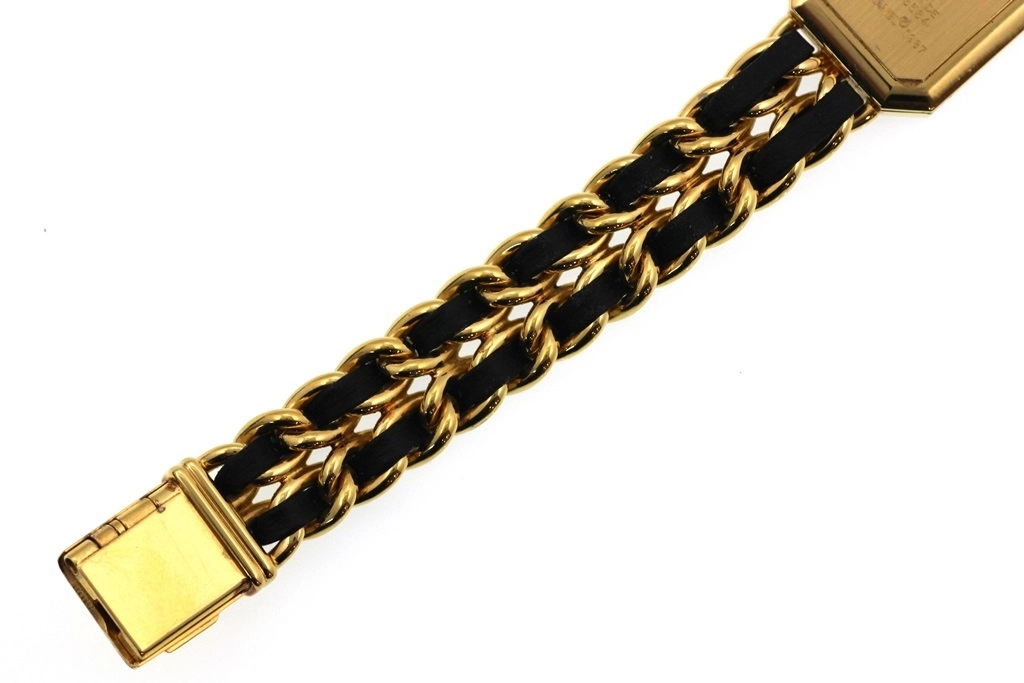CHANEL シャネル 腕時計 プルミエールXL H0001 ゴールドメッキ/革 ブラック文字盤 XLサイズ クオーツ【472】SJ