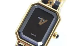 CHANEL シャネル 腕時計 プルミエールXL H0001 ゴールドメッキ/革 ブラック文字盤 XLサイズ クオーツ【472】SJ