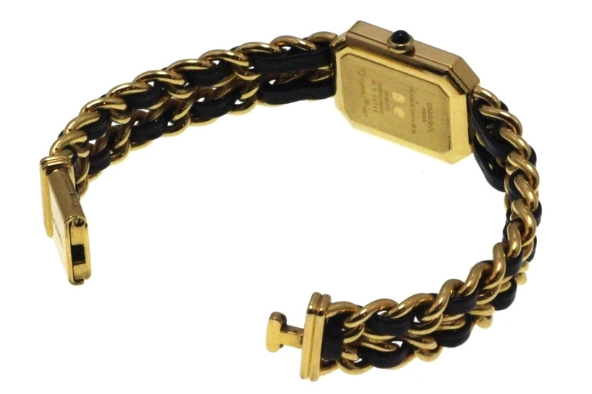 CHANEL シャネル 腕時計 プルミエールL H0001 ゴールドメッキ/革 ブラック文字盤 Lサイズ クオーツ【472】SJ