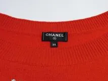 CHANEL　シャネル　ロゴパールビジューニット　レディース38　レッド　カシミヤ　P70834K10086 NC332　2148103931888　【432】