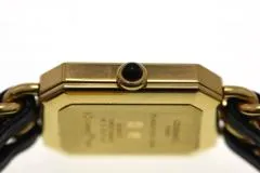 CHANEL シャネル 腕時計 プルミエールL H0001 ゴールドメッキ/革 ブラック文字盤 Lサイズ クオーツ【472】SJ