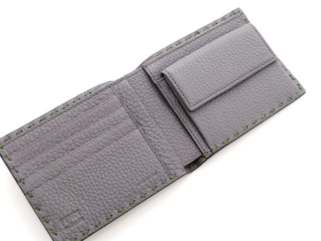 FENDI　フェンディ　財布　セレリア　2つ折財布　グリーン　グレー　レザー　7M0194　2146000399671　【437】