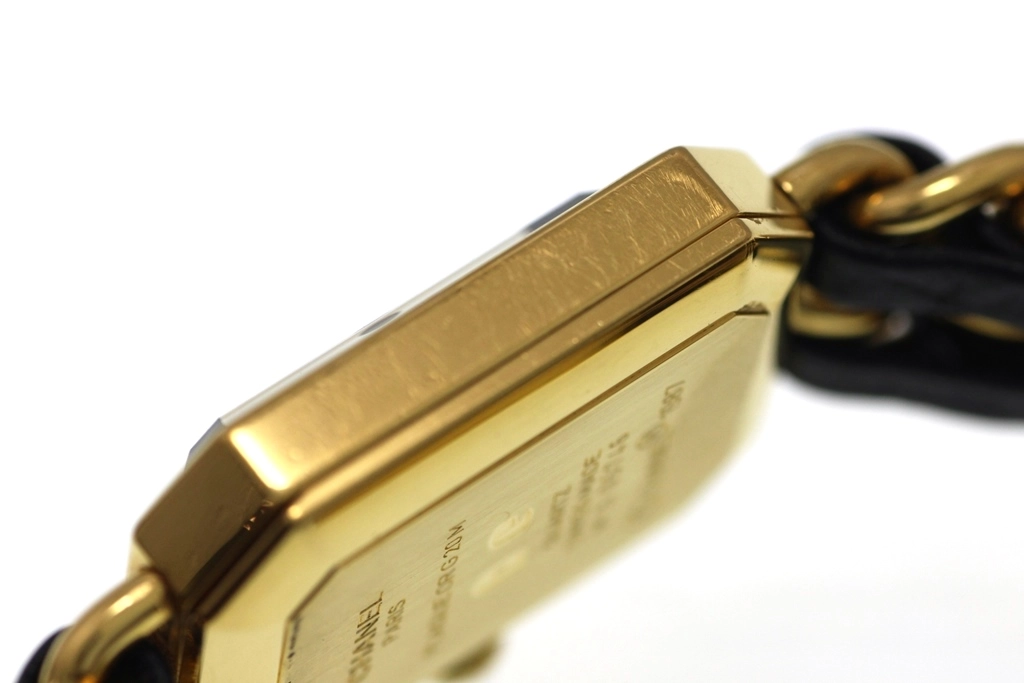 CHANEL シャネル 腕時計 プルミエールL H0001 ゴールドメッキ/革 ブラック文字盤 Lサイズ クオーツ【472】SJ