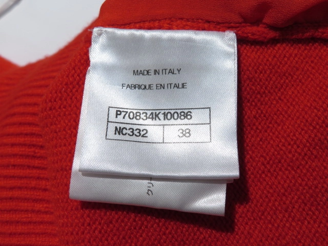 CHANEL　シャネル　ロゴパールビジューニット　レディース38　レッド　カシミヤ　P70834K10086 NC332　2148103931888　【432】